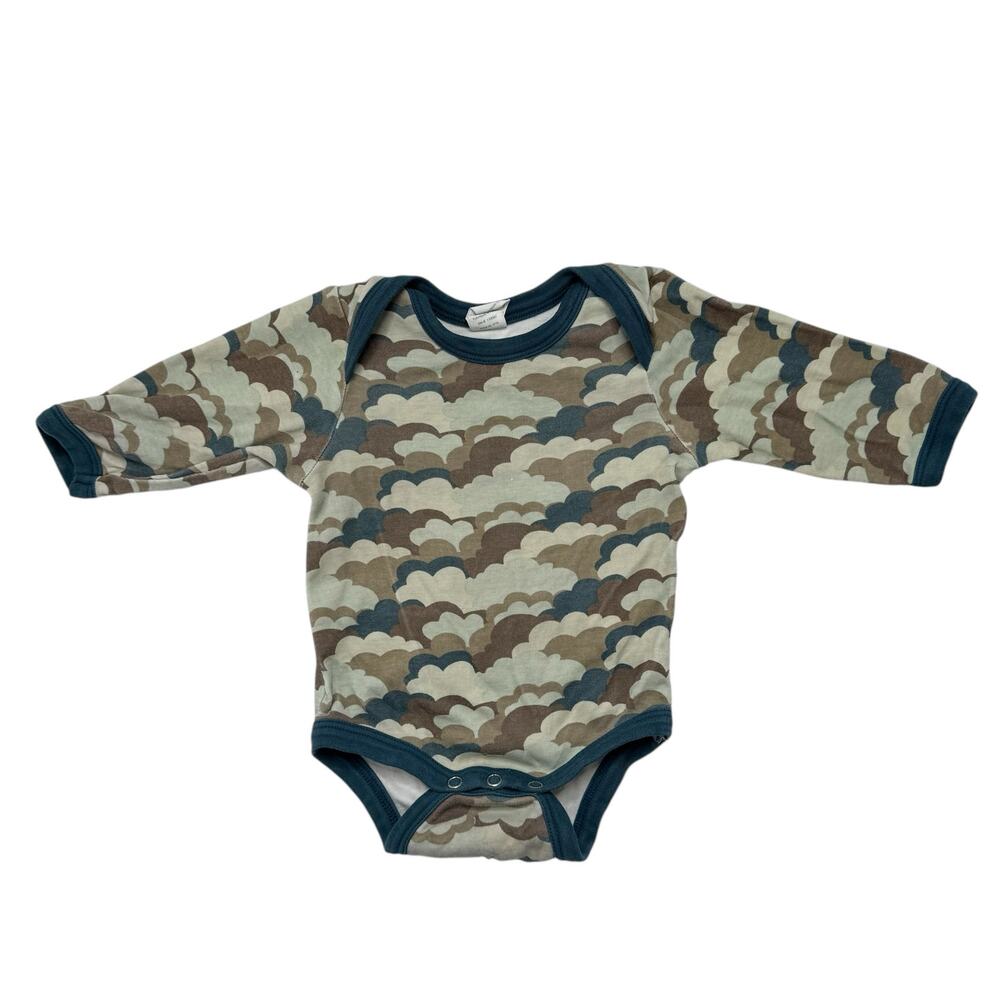 KATE QUINN Blue Cloud Waves Long Sleeve Bodysuit Size 3-6 Months Organic Cotton